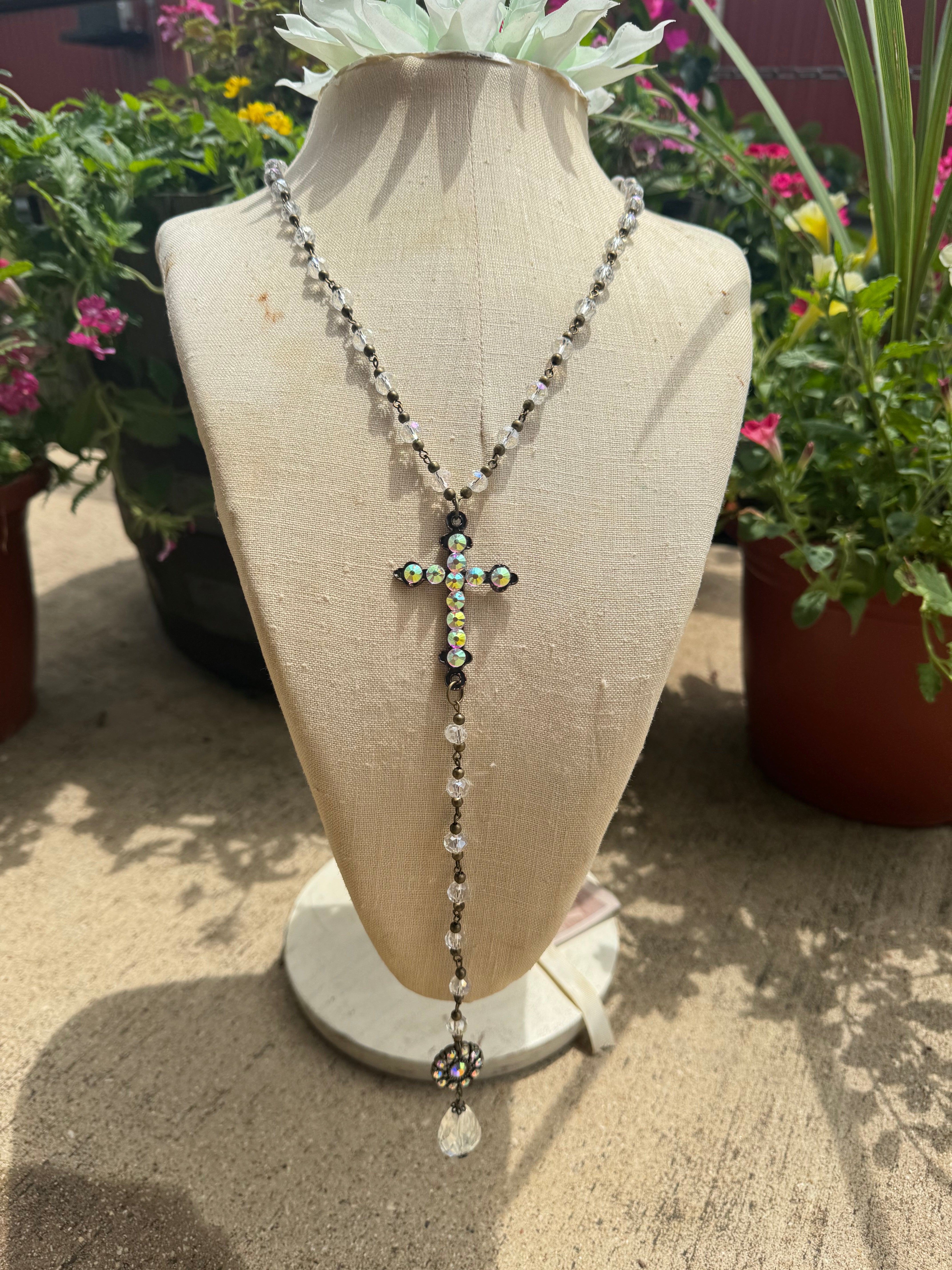 Clear Crystal Necklace (Cross)