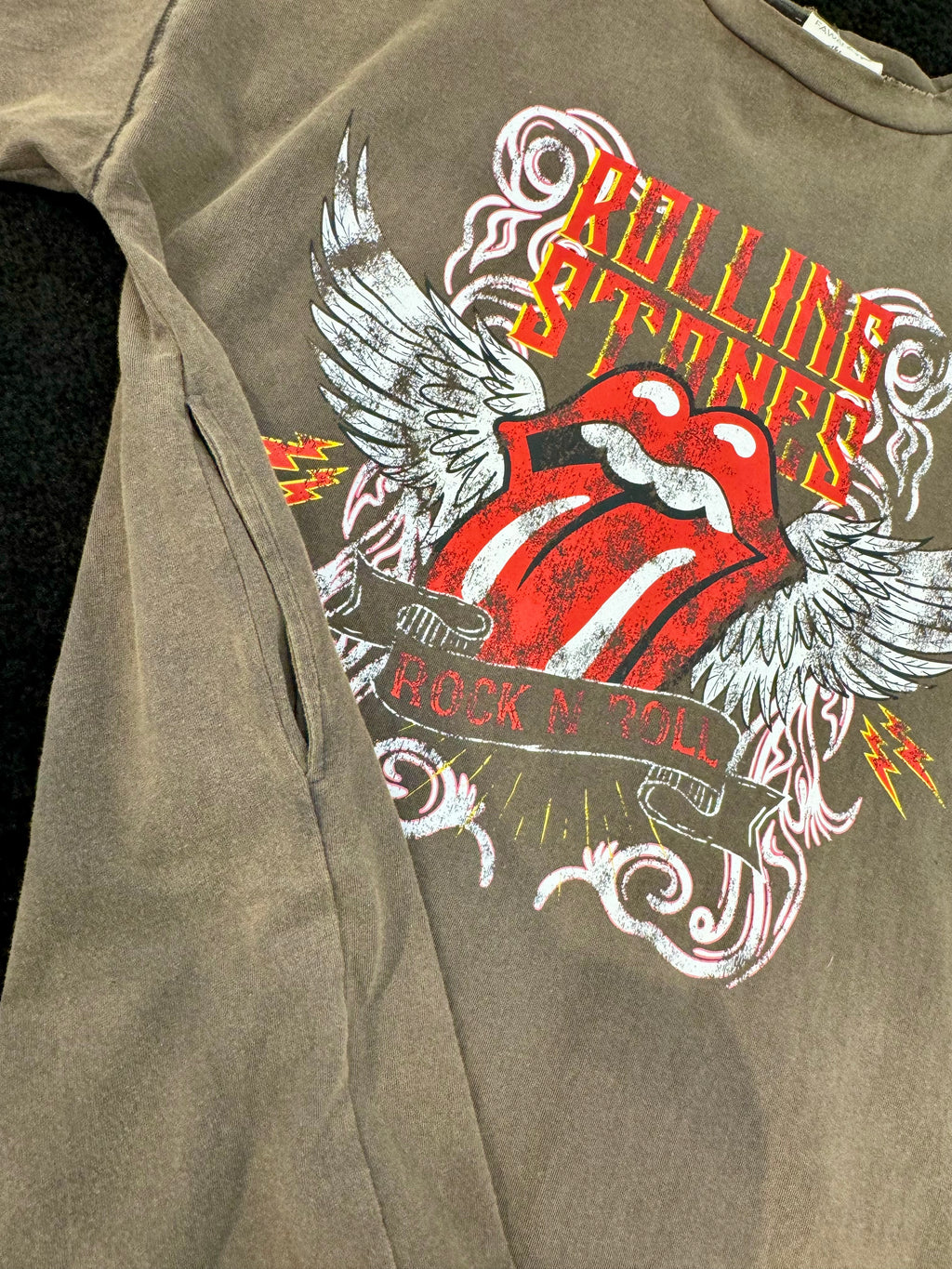 open lace back dress Rolling Stones Licensed Washed Graphic Print Dress Medium