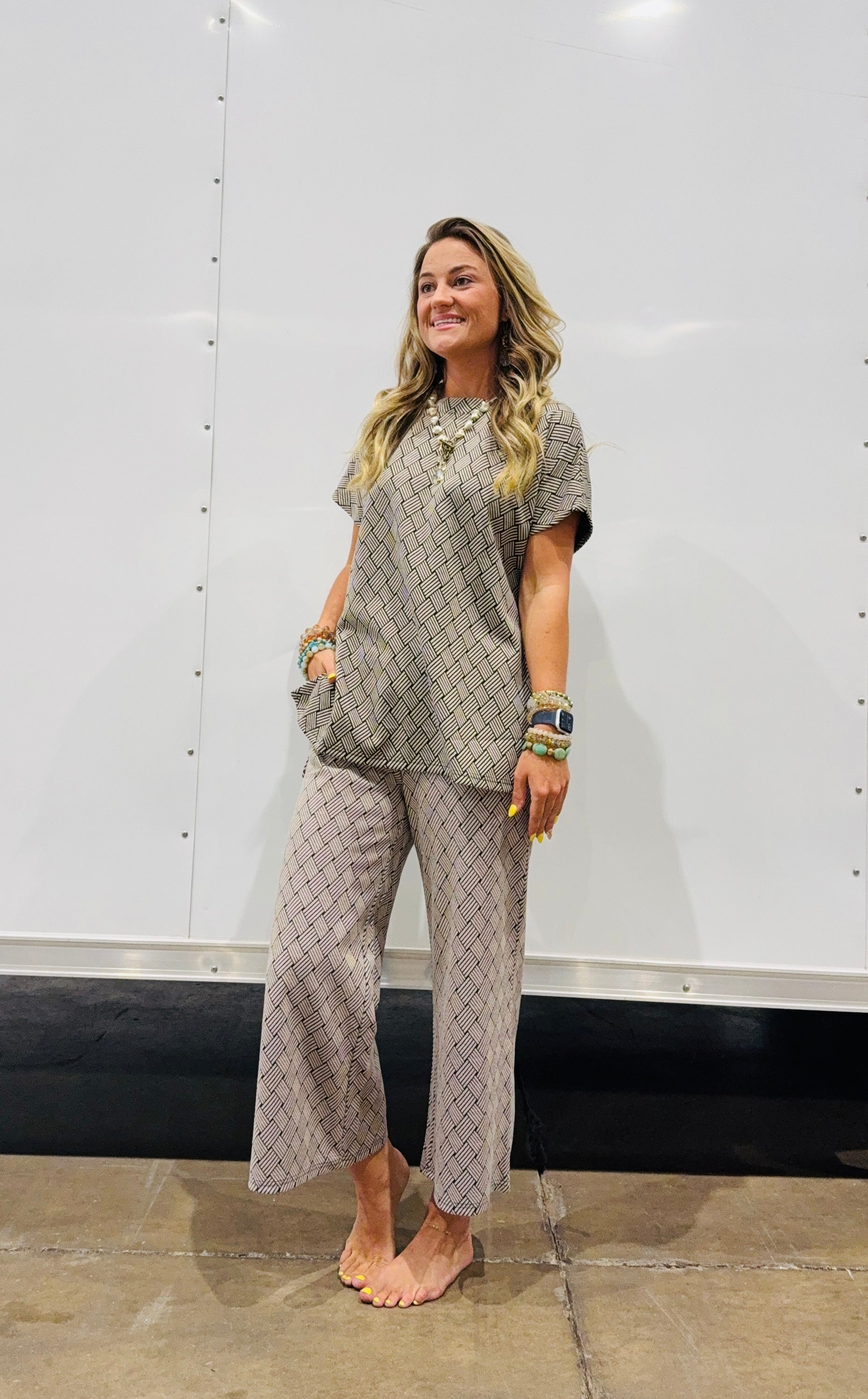 Black & Tan "basket weave" lounge wear 2PC set