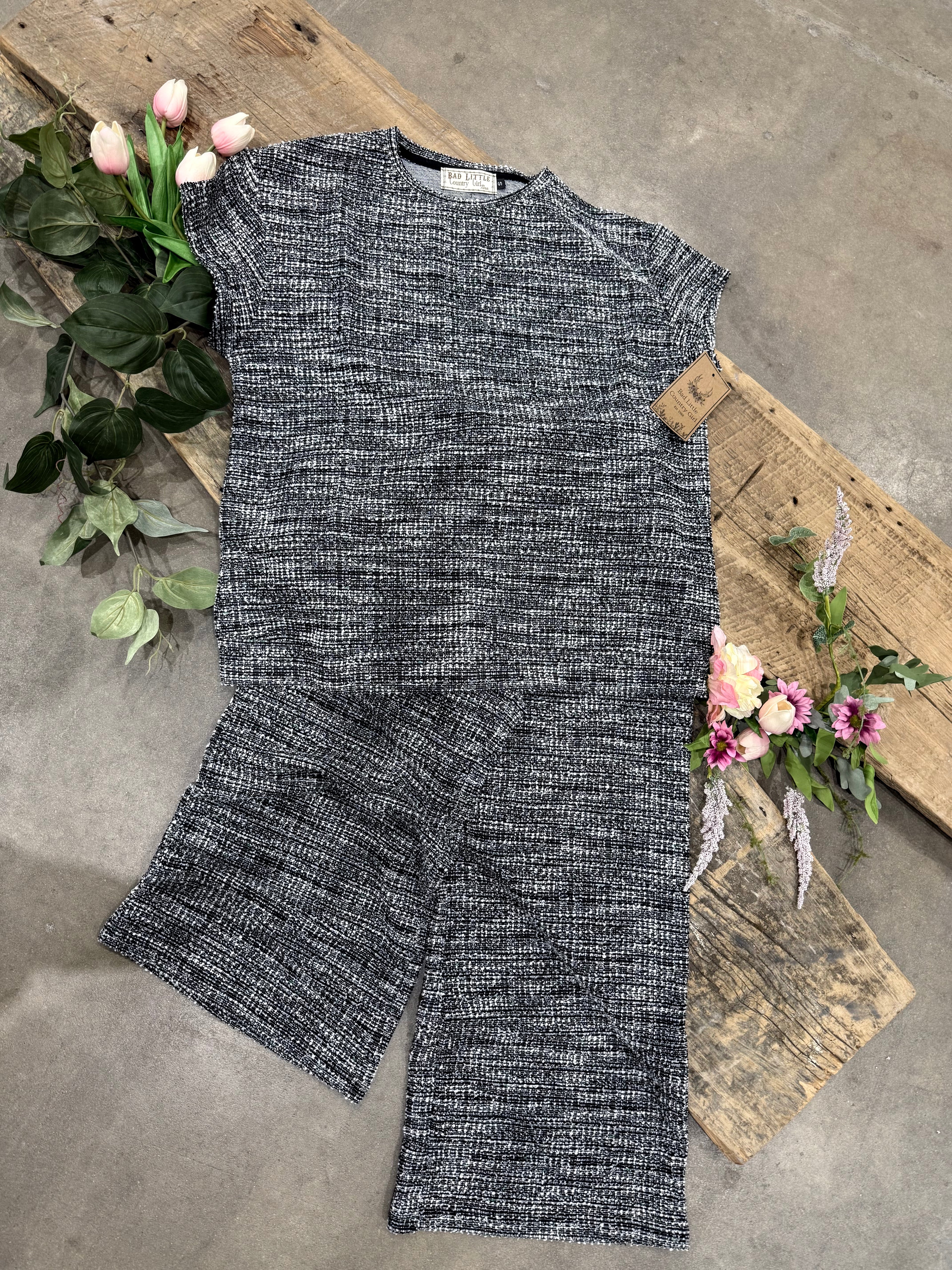 Black woven "Moonlight Tweed" lounge 2PC set