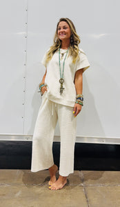 White "cream textured tweed" lounge 2PC set