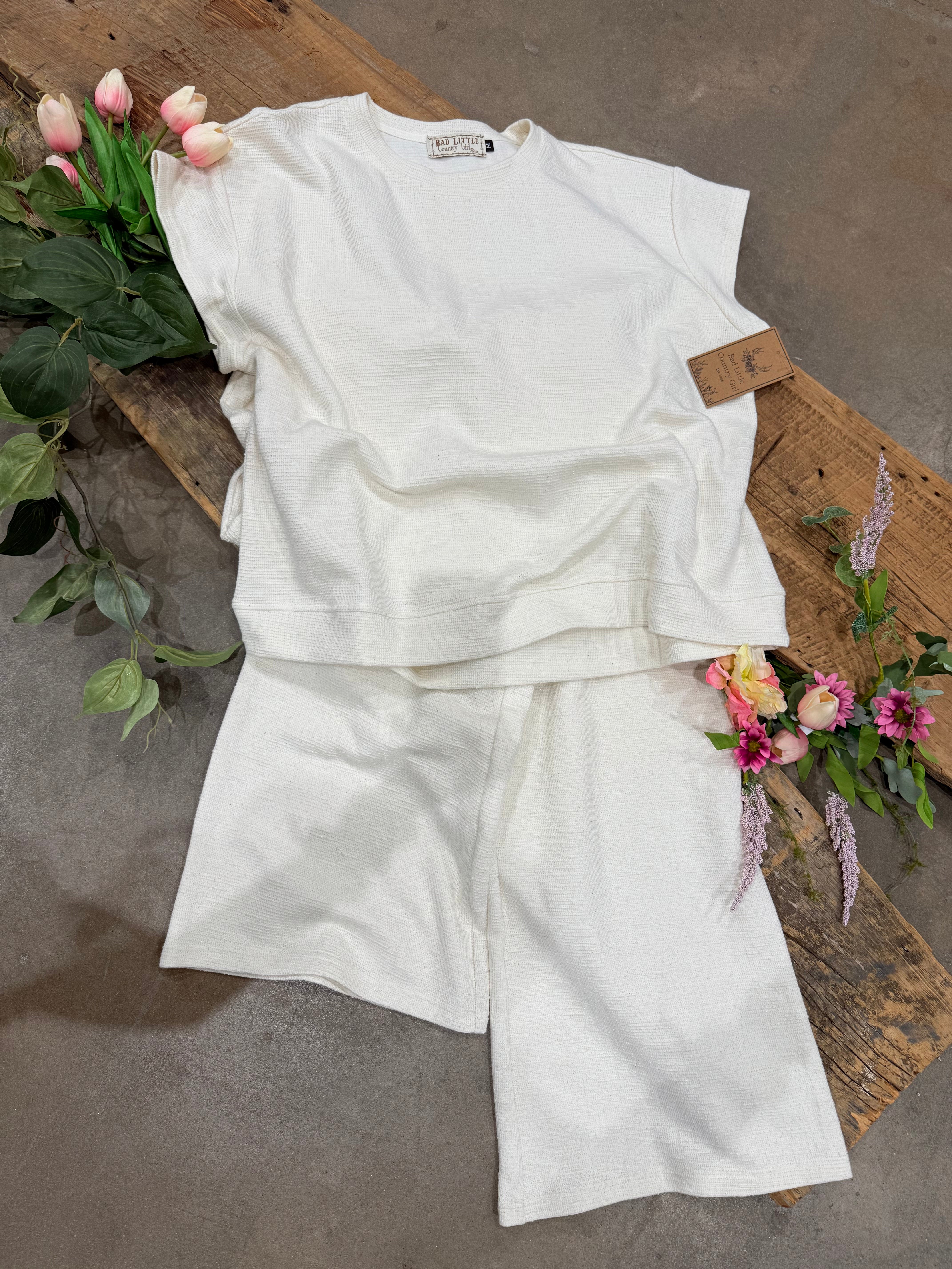 White "cream textured tweed" lounge 2PC set